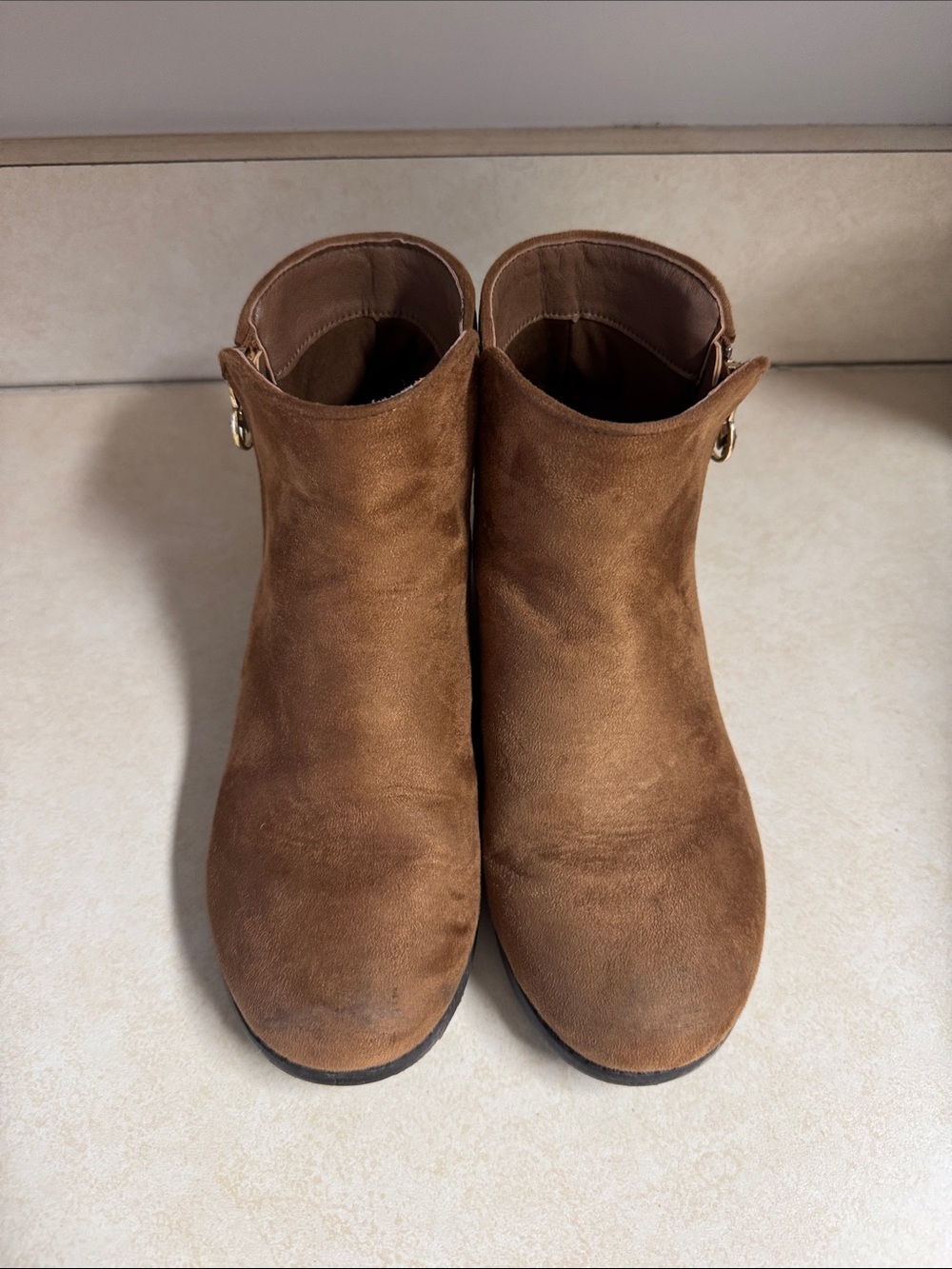 MICHAEL Michael Kors Kids Tan Suede Ankle Boots with Buckle Accent